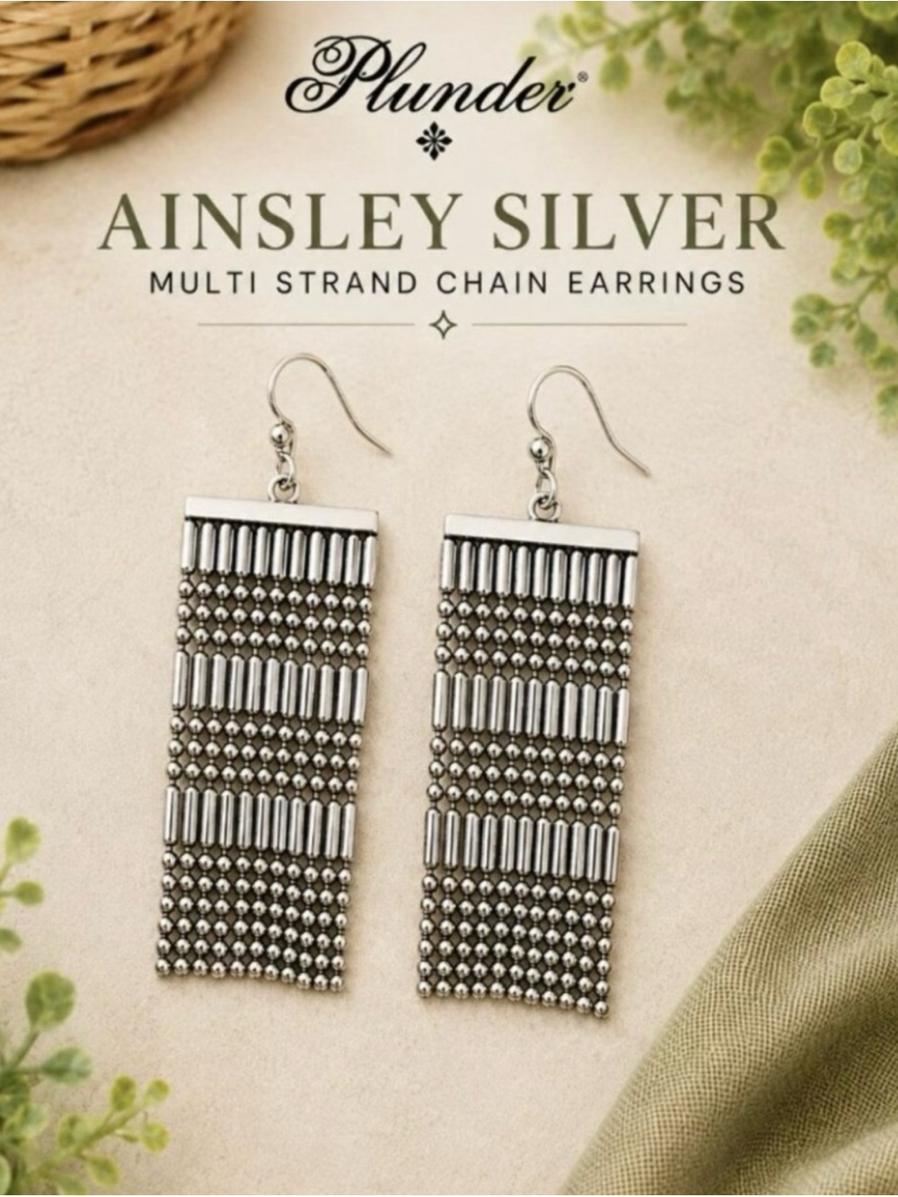 Plunder Ainsley Silver Chain Fringe Drop Earrings